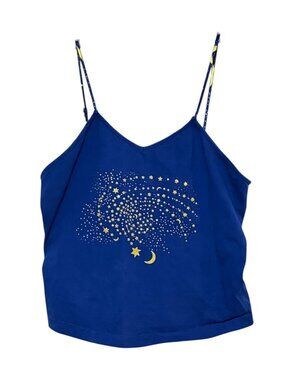 Y2K Celestial Cropped Tank Top M Cami Stars Moon Adjustable Stretch Fairy Witch